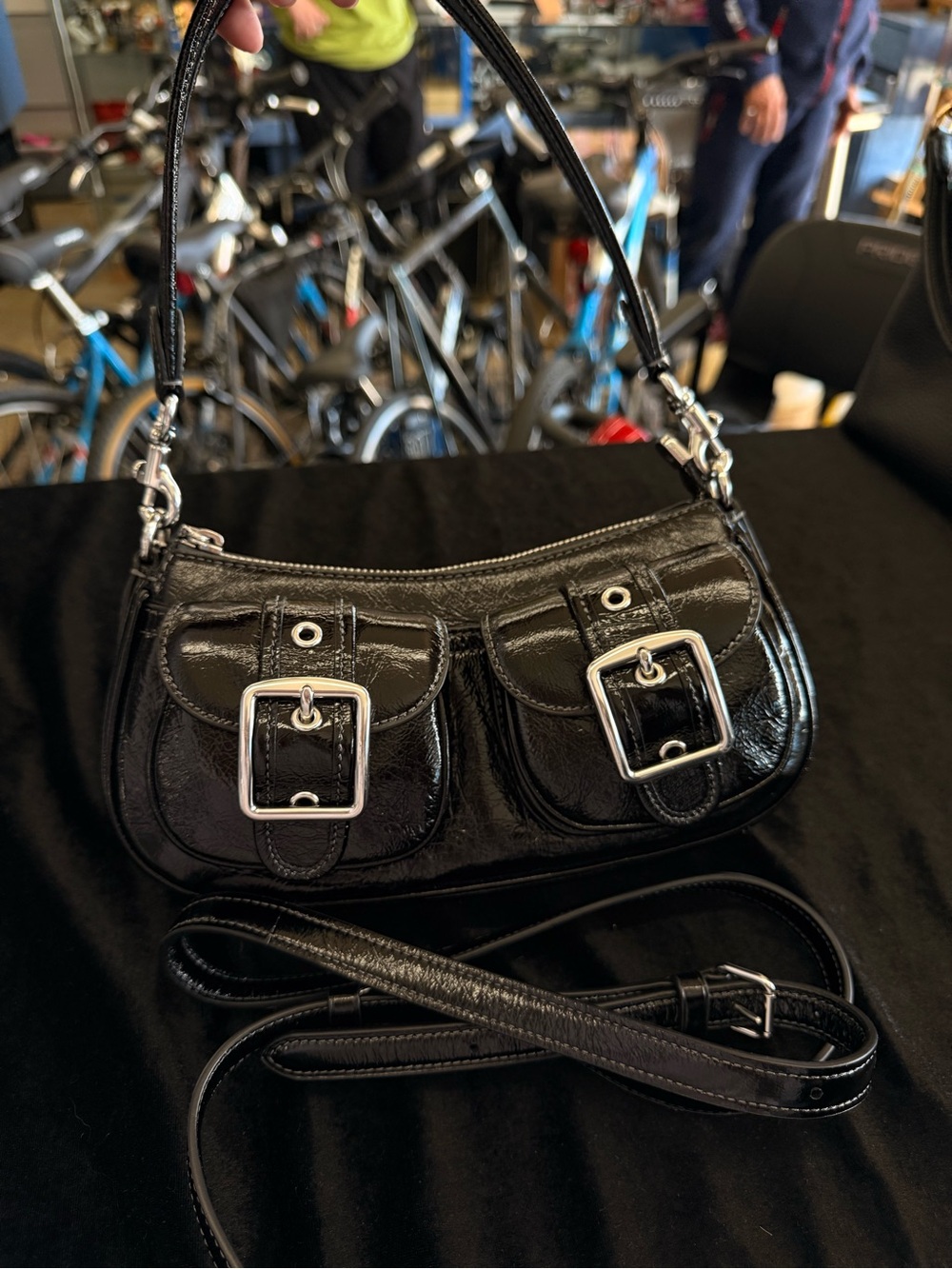 Black patent leather Coach Ashton Baguette Bag